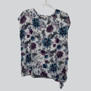 Loft Floral Cap Sleeve Shirt with Side Knot Tie